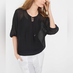 White House Black Market Feminine Boho Women’s Kimono Bib Poncho Black SZ Small